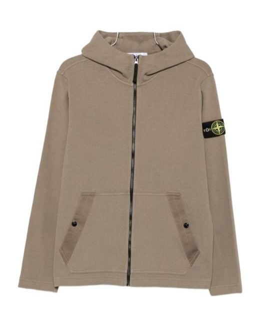 Stone Island Brown Logo-Patch Zip-Up Hoodie for men