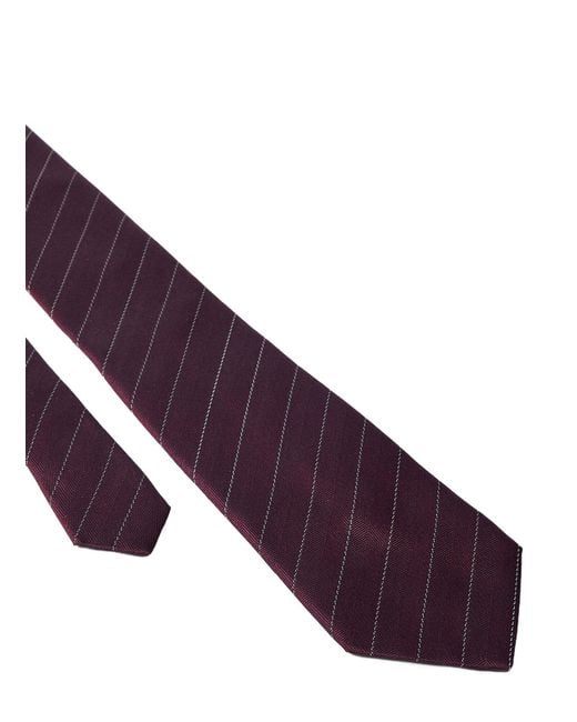 Saint Laurent White Striped Logo Patch Tie for men