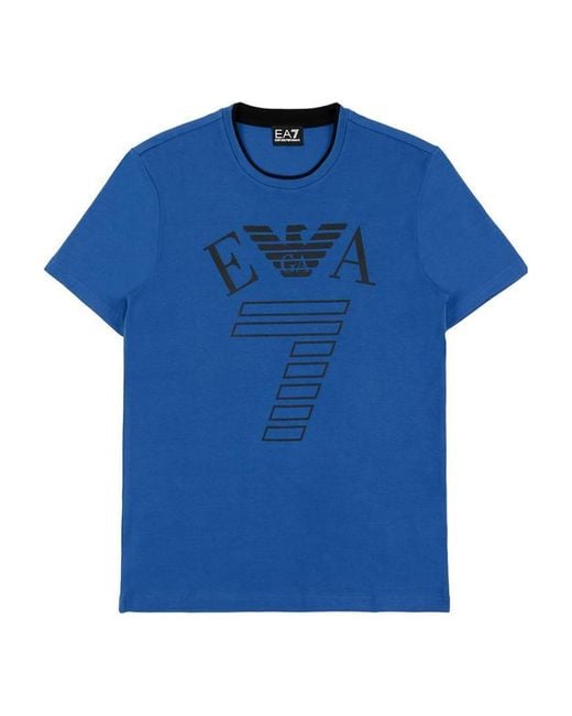 EA7 Blue Logo T-Shirt With Round Neck for men