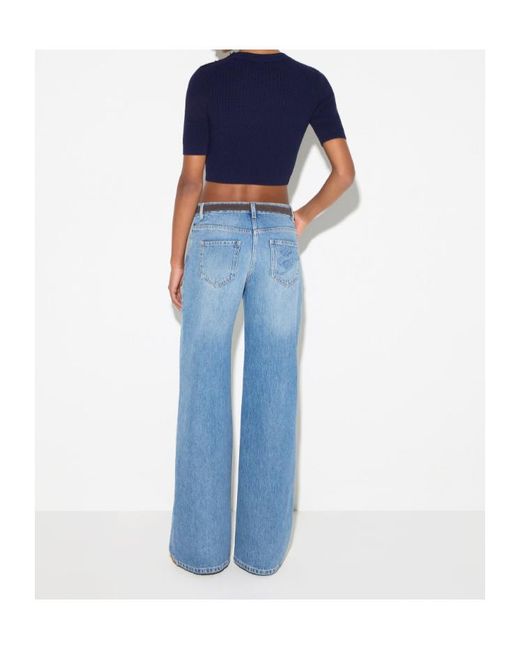 Elisabetta Franchi Blue Knit Top With Jewel Details