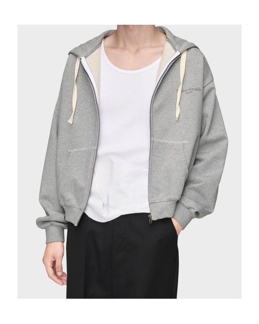 Maison Margiela Gray Zip-Up Logo Hoodie for men