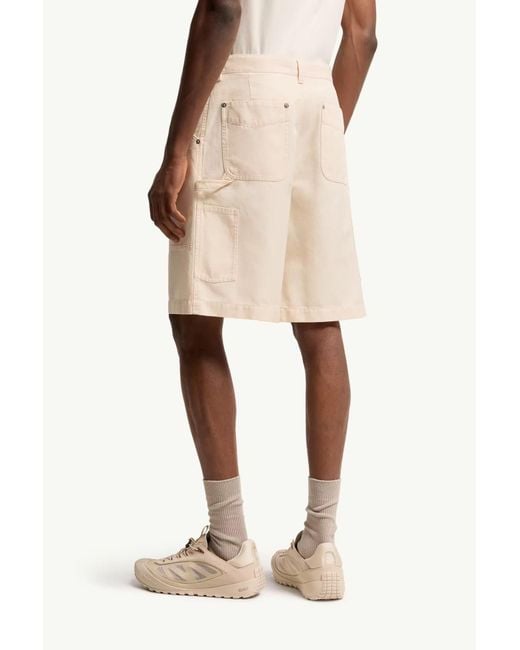 Moncler Natural Linen Cotton Gabardine Cargo Shorts for men