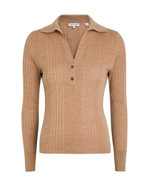 Veronica Beard Natural Rouni Ribbed Merino-Wool Top