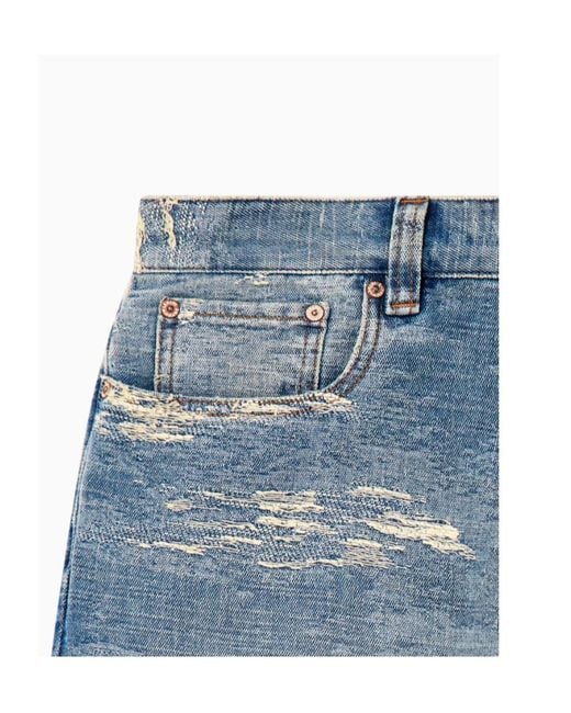 Emporio Armani Blue 5-Pocket Pants Denim With A Distressed Stone Washed Effect for men