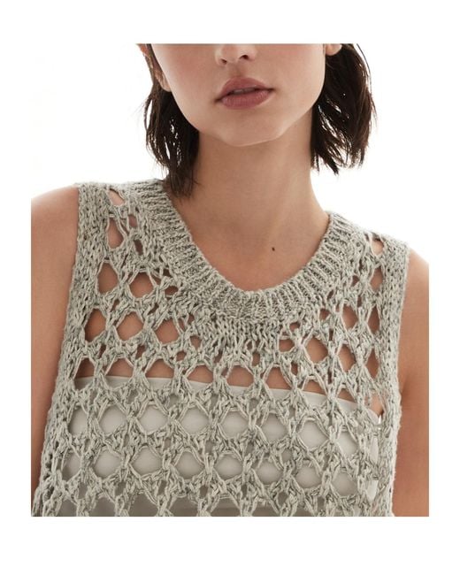 Brunello Cucinelli Gray Open-Knit Sleeveless Vest