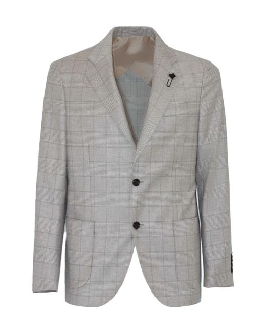Lardini Gray Prince Of Wales Single-Breasted Blazer for men