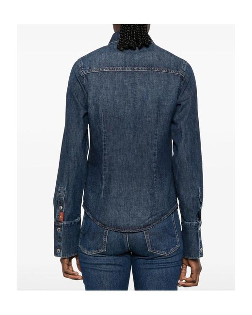 7 For All Mankind Blue Long-Sleeved Shirt