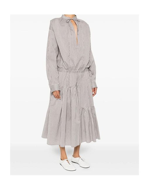 Dries Van Noten Gray Denvo Striped Silk-Blend Long Dress
