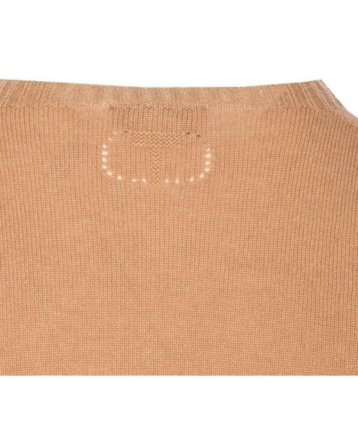 Twinset Natural Metallic-Effect Trim Crewneck Jumper