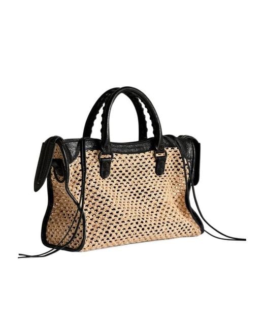 Balenciaga Black Le City Medium Raffia Tote Bag