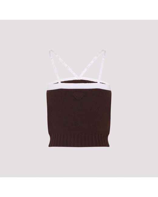 Prada Brown Sleeveless Knitted Top