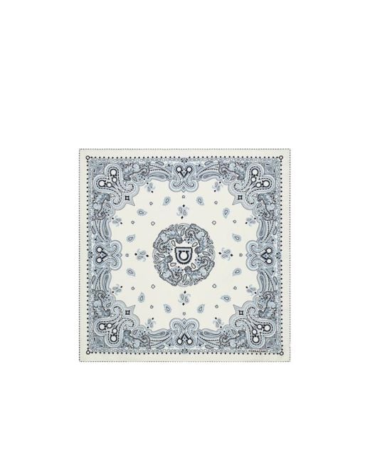 Ferragamo Blue Arabesque Print Silk Scarf