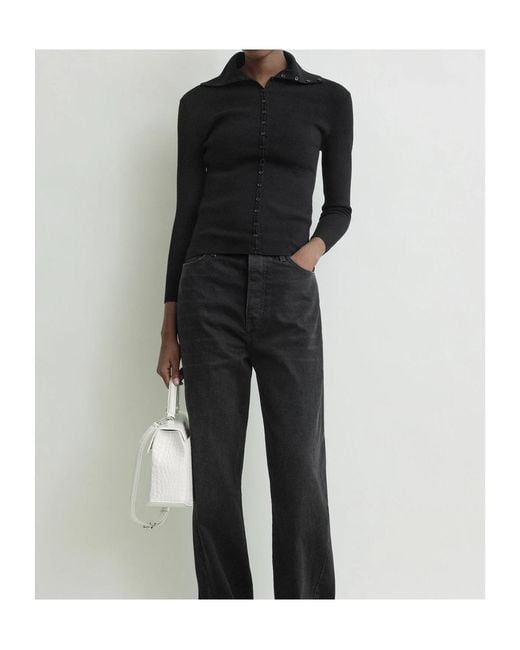 Totême  Black Totême Buttoned High-Neck Knitted Cardigan