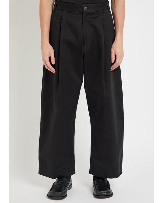 Studio Nicholson Black Peached Pleated Wide-Leg Cotton-Twill Trousers for men