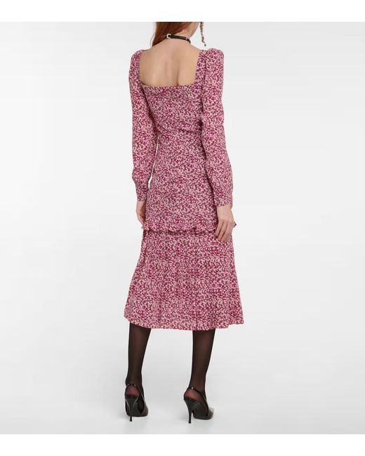 Alessandra Rich Purple Floral Silk Midi Dress
