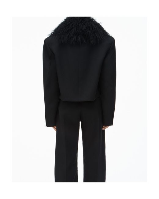 Alexander Wang Blue Cropped Blazer With Mongolian Fur