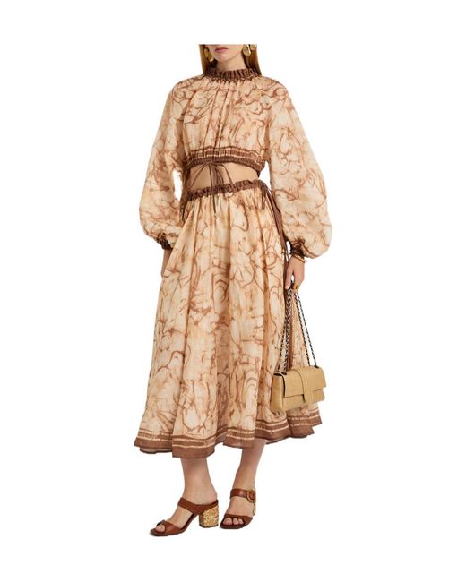 Zimmermann Natural Printed Rami Midi Skirt