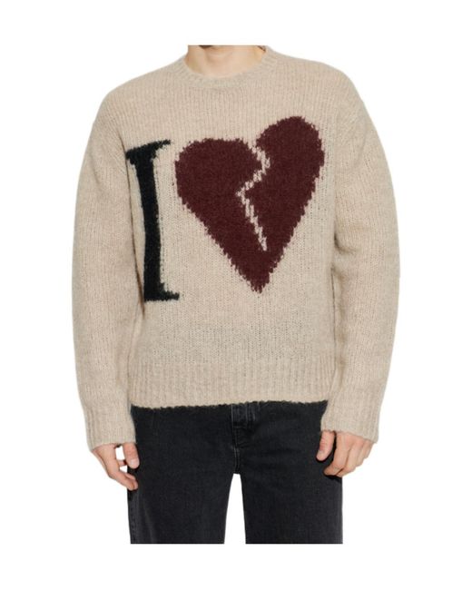 AllSaints White Lover Intarsia Knitted Sweater for men