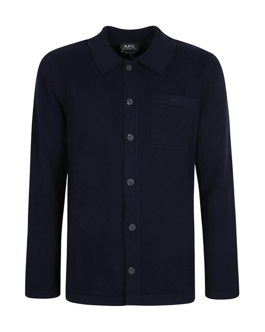A.P.C. Blue Logo Embroidered Shirt Jacket for men