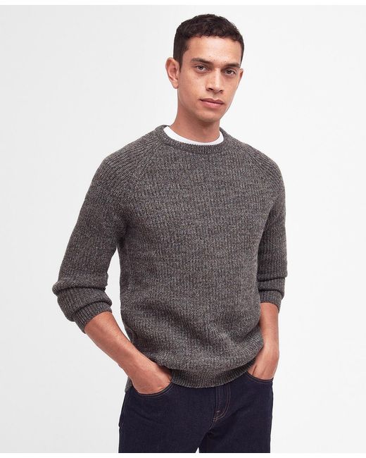 Barbour Gray Logo-Patch Crewneck Jumper for men