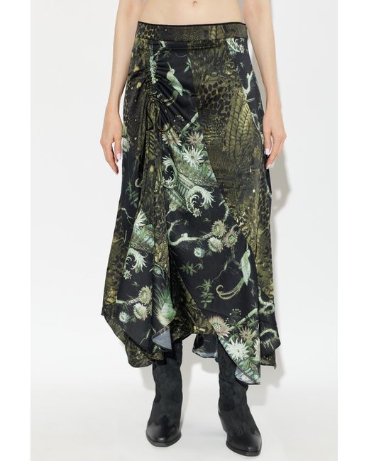 AllSaints Green Arleen Ruched Asymmetric Skirt