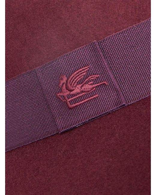 Etro Purple Wool Hat With Embroidered Pegaso Logo