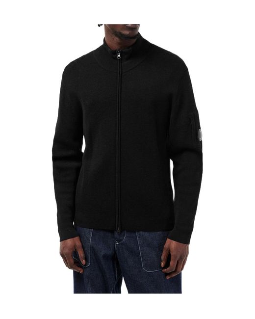 C P Company Black Mock-Neck Knit Jacket for men