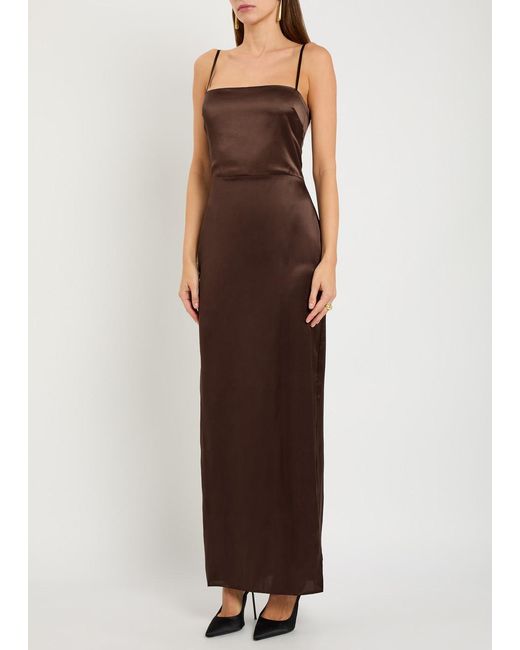 Reformation Brown Frankie Silk Maxi Dress