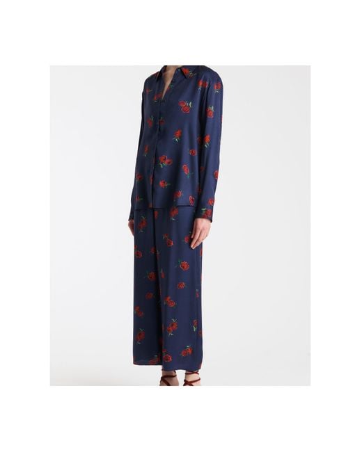 Khaite Blue Mindy Floral Printed Pants