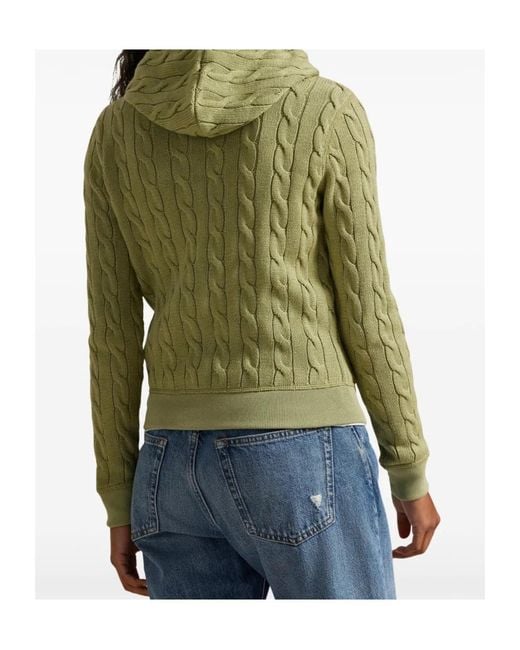 Polo Ralph Lauren Green Cable-Knit Full-Zip Hooded Cardigan