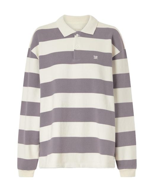Aimé Leon Dore Gray Striped Cotton-Jersey Polo Sweater