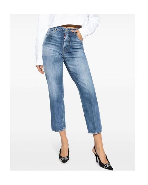 DSquared² Blue Logo Tag Cropped Jeans