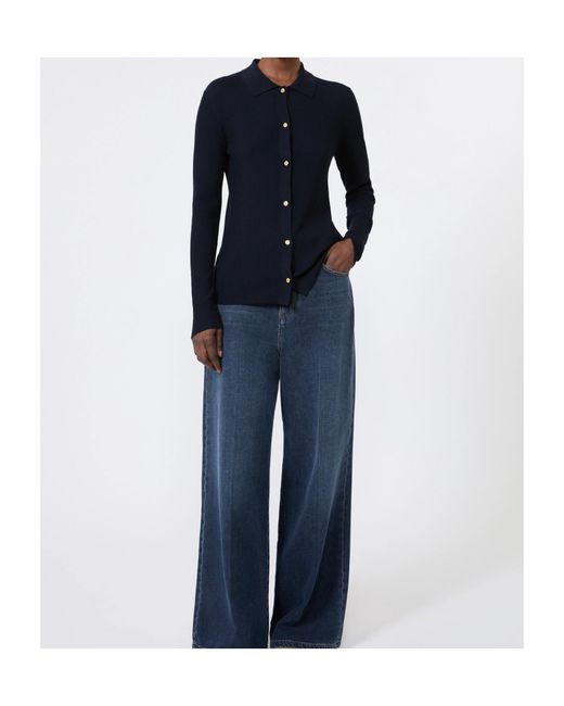 Max Mara Blue Collared Long-Sleeved Knit Sweater
