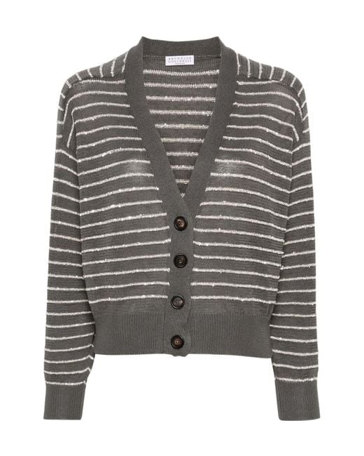 Brunello Cucinelli Gray Sequin-Embellished Cotton Cardigan