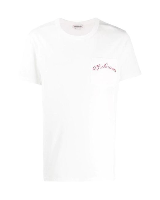 McQueen White Mcqueen Embroidered T-Shirt for men