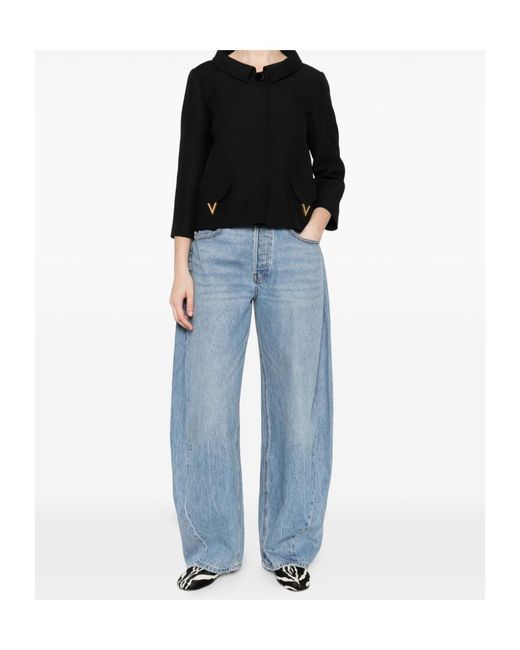 Valentino Black Logo Plaque Long-Sleeved Jacket