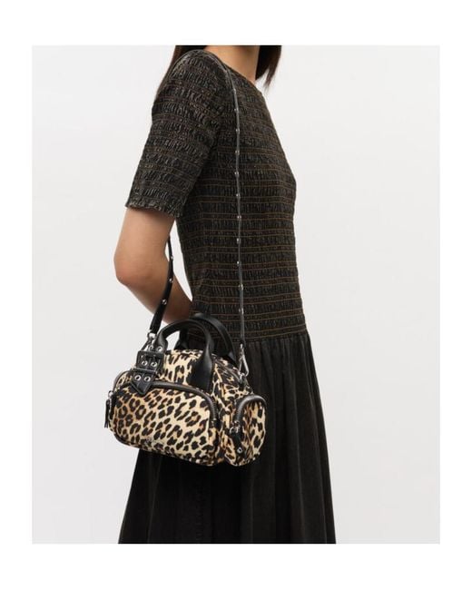 Ganni Black Leopard Printed Buckle Detailed Mini Tote Bag