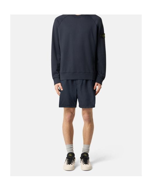 Stone Island Blue Logo Patch Mid-Length Swim Trunks for men