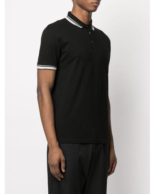 Emporio Armani Black Striped Trim Polo Shirt for men