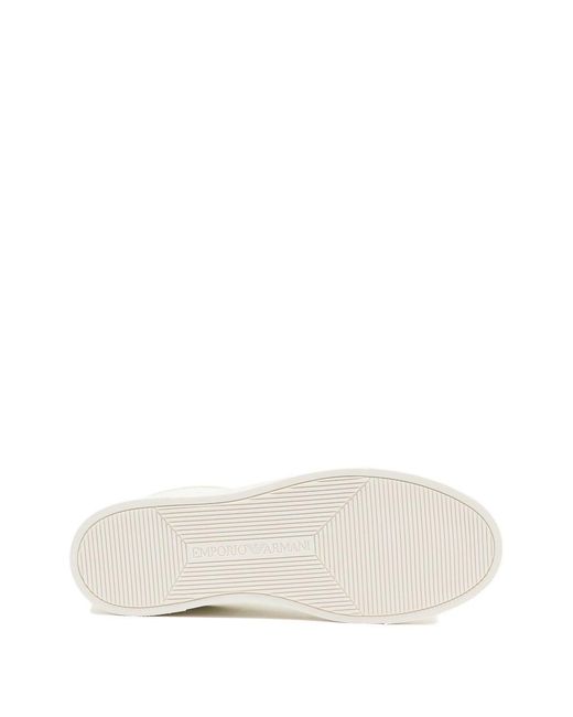 Emporio Armani White Logo-Detail Leather Sneakers for men