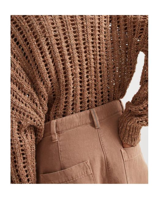 Brunello Cucinelli Natural Pleated Wide-Leg Trousers