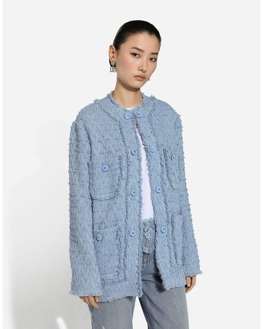 Dolce & Gabbana Blue 4 Pockets Tweed Jacket