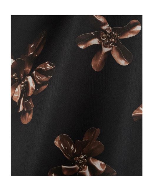 Emilia Wickstead Black Floral-Print Satin Midi Skirt