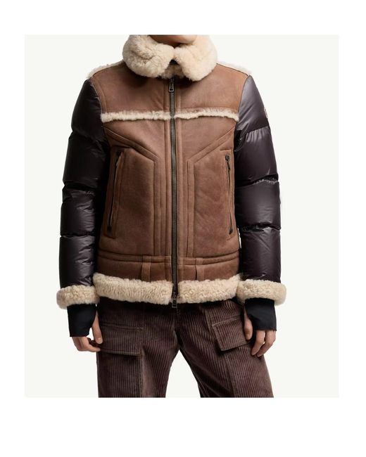 Moncler Brown Grenoble Short Shearling Down Jacket for men