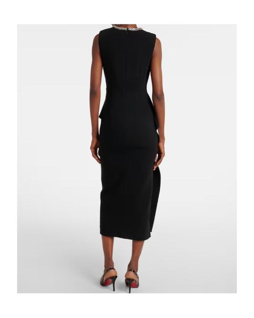 Roland Mouret Black Embellished Peplum Satin Crepe Midi Dress
