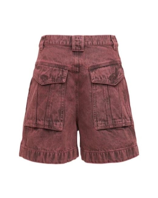 Isabel Marant Red Logo Denim Shorts