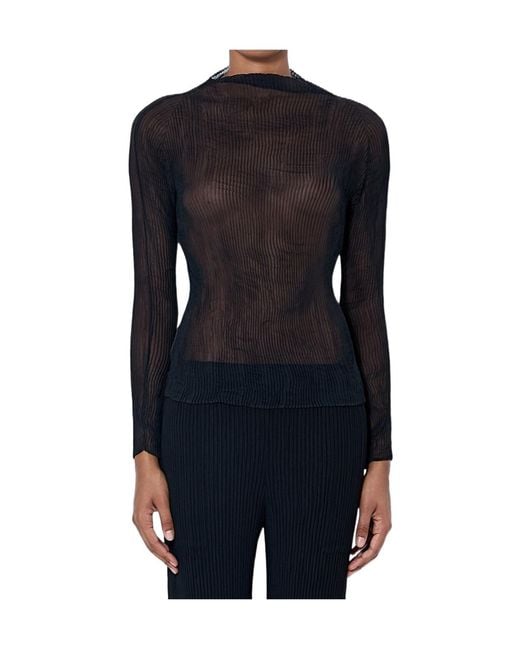 Issey Miyake Blue Sheer Pleated Top