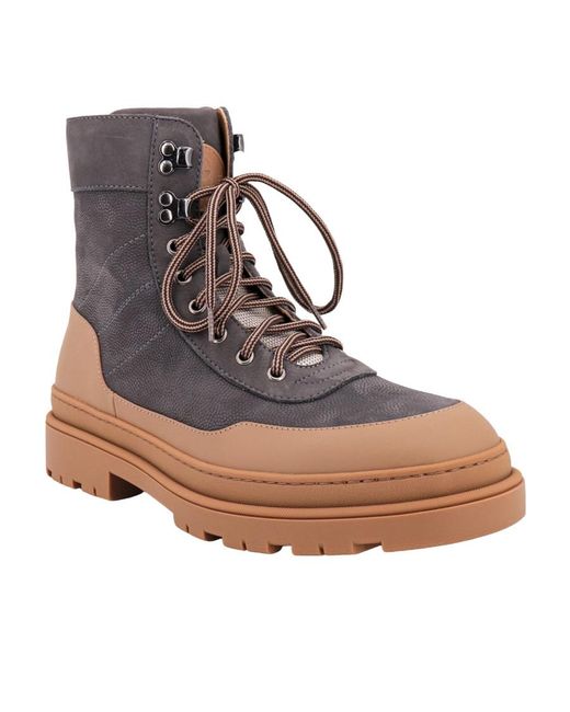 Brunello Cucinelli Brown Two-Toned Lace-Up Boots for men