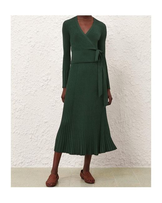 Zimmermann Green Pleated Ribbed Skirt
