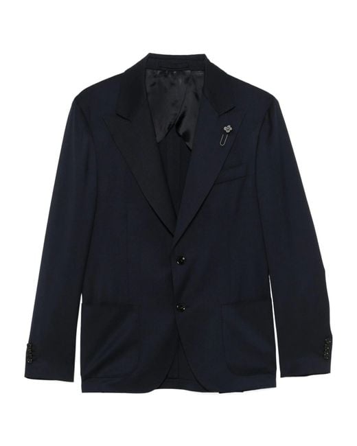 Lardini Blue Single-Breasted Patch-Pocket Blazer for men